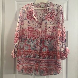 Love Potion Women’s Long Sleeved Shirt W/tabs 1/4 Button Up Soft Size L